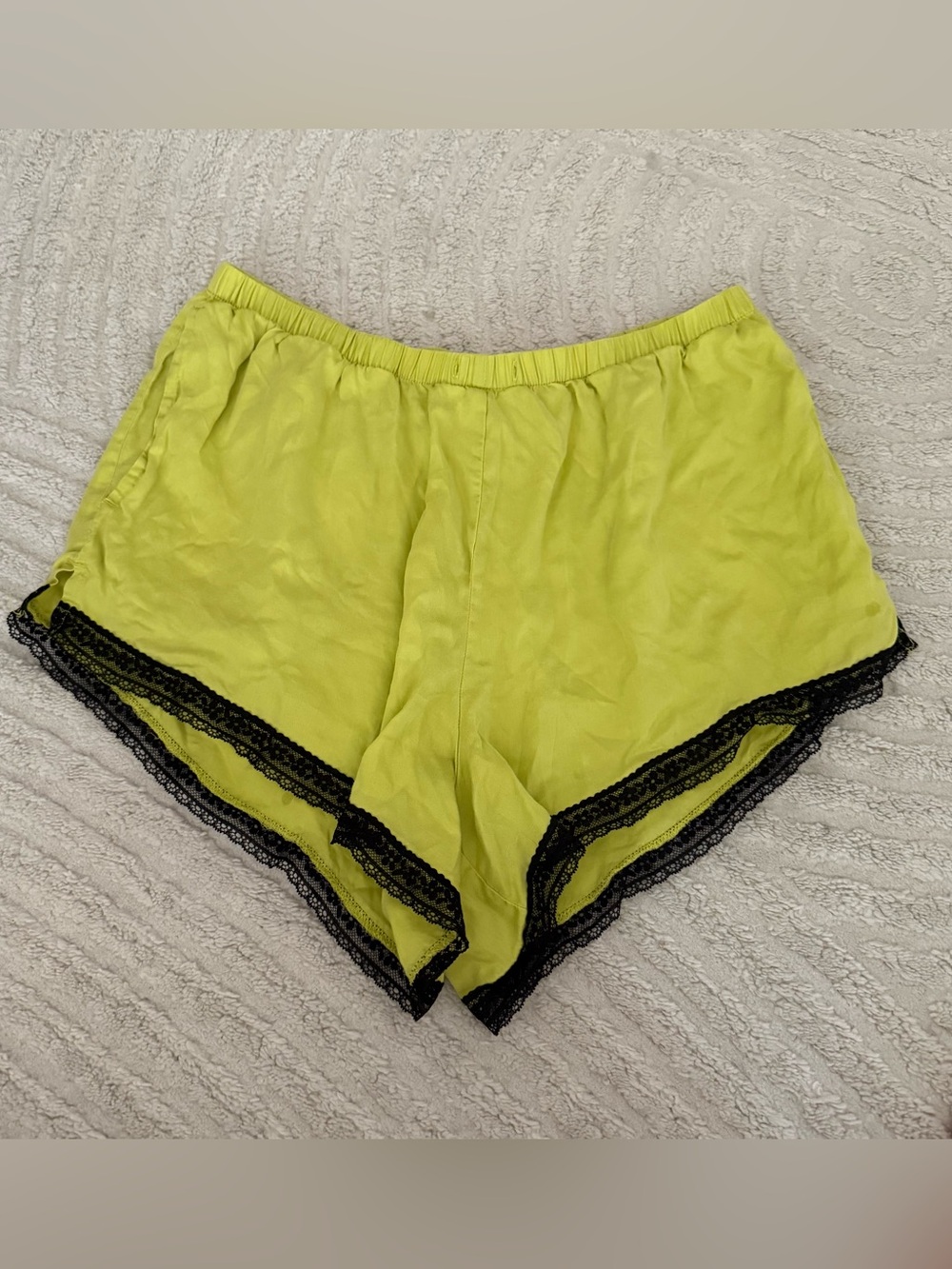 Victoria’s Secret PINK Lime Green Black Lace Trim Sleep Shorts Size Small Y2K